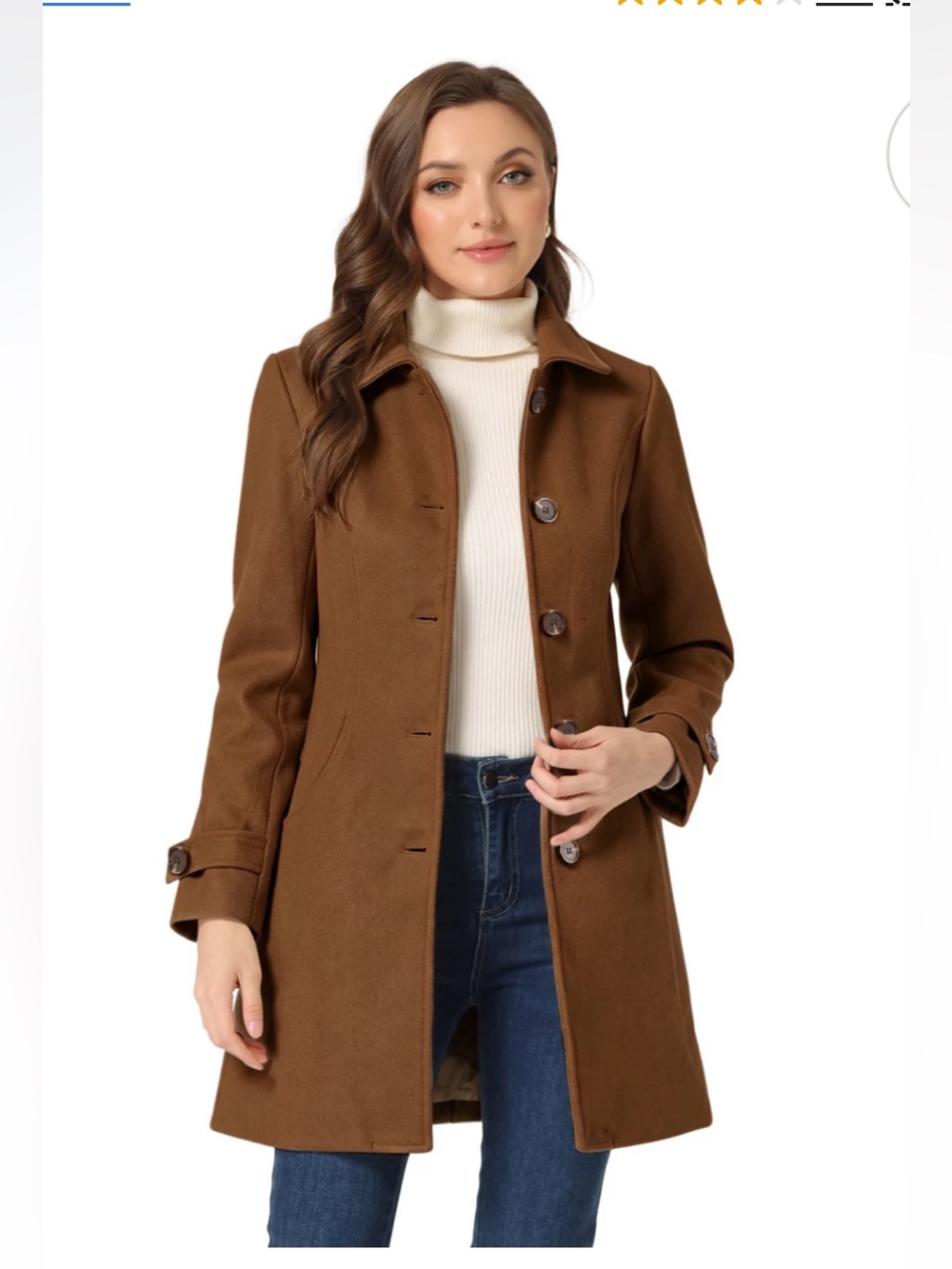 Allegra K Brown Single-Breasted Wool-Blend Trench Coat